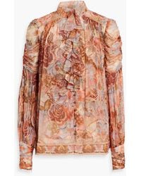 Zimmermann - Bedruckte bluse aus georgette mit rüschen - Lyst