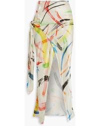 The Line By K - Wrap-effect Printed Satin Midi Skirt - Lyst