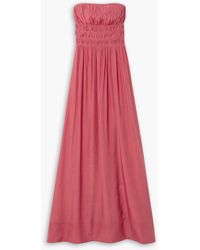 Peony - Strapless Smocked Ecoverotm And Silk-blend Maxi Dress - Lyst