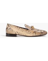 Tory Burch - Jessa Embellished Snake-Effect Leather Loafers - Lyst