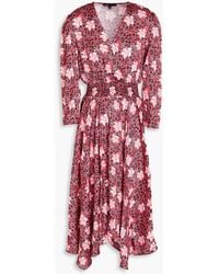 Maje - Wrap-effect Floral-print Satin Midi Dress - Lyst