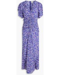 Isabel Marant - Lilia Ruched Printed Stretch-silk Midi Dress - Lyst