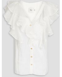 Aje. - Michelle Ruffled Linen And Silk-blend Top - Lyst