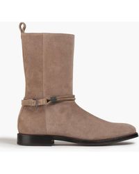 Brunello Cucinelli - Ankle boots aus veloursleder mit zierperlen - Lyst