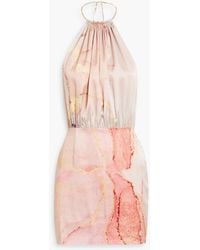 retroféte - Anahita Printed Stretch-silk Satin Halterneck Mini Dress - Lyst