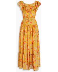 Saloni - Jemma Ruffled Printed Cotton And Silk-blend Maxi Dress - Lyst
