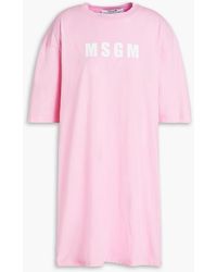 MSGM - Logo-print Cotton-jersey Mini Dress - Lyst