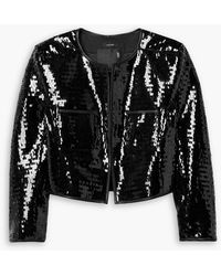 R13 - Cropped Leather-Trimmed Sequined Twill Jacket - Lyst