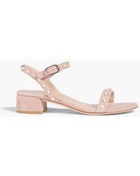 Stuart Weitzman - Tibby 35 Faux Pearl-embellished Suede Sandals - Lyst