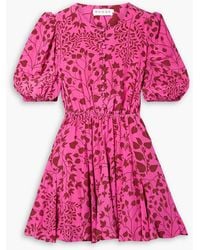 RHODE - Georgia Gathered Printed Crepe De Chine Mini Dress - Lyst