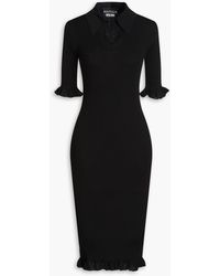 Boutique Moschino - Ruffled Ribbed Wool Midi Dress - Lyst