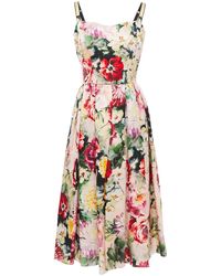 Dolce & Gabbana - Gerafftes midikleid aus seidenorganza mit floralem print - Lyst