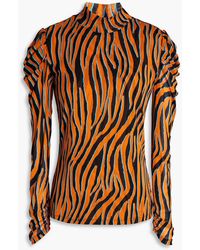 Diane von Furstenberg - Remy Gathered Zebra-print Mesh Turtleneck Top - Lyst
