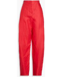 Emporio Armani - Pleated Linen-twill Tapered Pants - Lyst