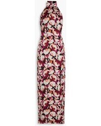 Nicholas - Ramina neckholder-robe aus crêpe aus seidensatin mit floralem print - Lyst