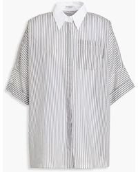 Brunello Cucinelli Bead-embellished Striped Cotton And Silk-blend Gauze Shirt - Grey