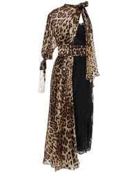 Dolce & Gabbana - Tie-neck Leopard-print Silk-blend Voile And Lace Midi Dress - Lyst