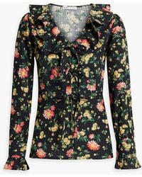 BATSHEVA - Nia oberteil aus baumwollpopeline mit floralem print und rüschen - Lyst