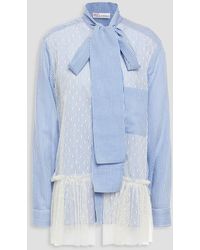 RED Valentino - Pussy-bow Point D'esprit And Striped Cotton And Silk-blend Blouse - Lyst