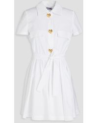 Moschino - Button-embellished Cotton-blend Poplin Mini Shirt Dress - Lyst