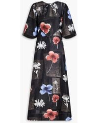 Ganni - Floral Linen And Silk Maxi Dress - Lyst