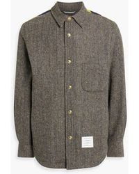 Thom Browne - Striped Silk And Cotton-Blend Twill-Paneled Herringbone Wool Overshirt - Lyst