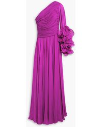 Costarellos - Aziza One-sleeve Ruffled Silk-georgette Gown - Lyst
