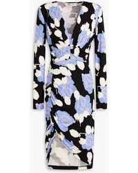 Diane von Furstenberg - Magena Ruched Floral-print Lyocell And Wool-blend Jersey Dress - Lyst