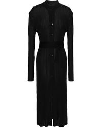 Emilio Pucci Belted Embroidered Ribbed-knit Cardigan Black