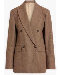 Brunello Cucinelli - Double-breasted Prince Of Wales Checked Linen-blend Tweed Blazer - Lyst
