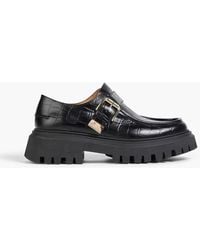 Maje - Buckled Croc-Effect Leather Loafers - Lyst