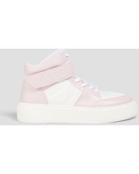 Ganni - Two-tone Faux Leather And Canvas High-top Sneakers - Lyst