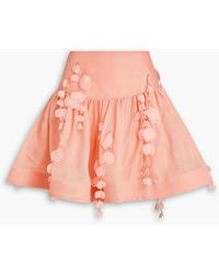 Zimmermann - Floral-Appliquéd Linen And Silk-Blend Organza Mini Skirt - Lyst