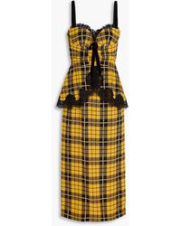 Alessandra Rich - Midikleid aus crêpe de chine aus seide mit karomuster und spitzenbesatz - Lyst