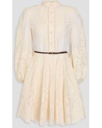 Zimmermann - Belted Embroidered Linen-Gauze Mini Dress - Lyst