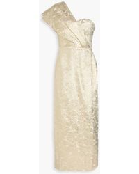 Saloni - Mona One-Shoulder Brocade Midi Dress - Lyst