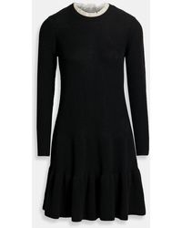 RED Valentino - Point D'esprit-trimmed Ribbed Wool Mini Dress - Lyst
