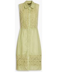 120% Lino - Lace-paneled Linen Shirt Dress - Lyst