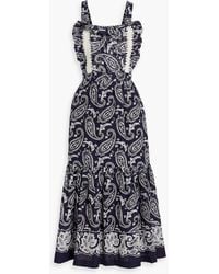 Sea - Theodora Ruffled Paisley-print Cotton Midi Dress - Lyst