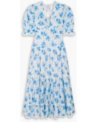 RIXO London - Adelaide Tiered Floral-print Swiss-dot Cotton Midi Dress - Lyst