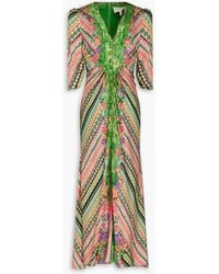 Saloni - Mitsu Ruched Printed Silk-satin Jacquard Maxi Dress - Lyst