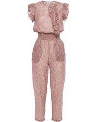 Maje Ruffle-trimmed Printed Cotton-voile Jumpsuit Light Brown