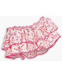Charo Ruiz - Flamingo Cropped One-Shoulder Ruffled Broderie Anglaise Cotton-Blend Top - Lyst