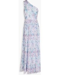 Mikael Aghal - One-shoulder Pleated Printed Chiffon Maxi Dress - Lyst