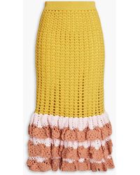 Zimmermann - Tiered Crocheted Cotton Midi Skirt - Lyst