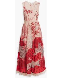 RED Valentino - Embroidered Printed Chiffon And Point D'esprit Midi Dress - Lyst