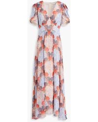 Saloni - Pleated Printed Silk-georgette Maxi Dress - Lyst