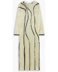 Ganni - Lace-trimmed Floral-print Stretch-silk Satin Maxi Dress - Lyst