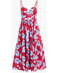 Carolina Herrera - Floral-print Cotton-blend Poplin Midi Dress - Lyst