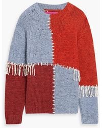 The Elder Statesman - Fringed Patchwork Bouclé-Knit Cotton Sweater - Lyst